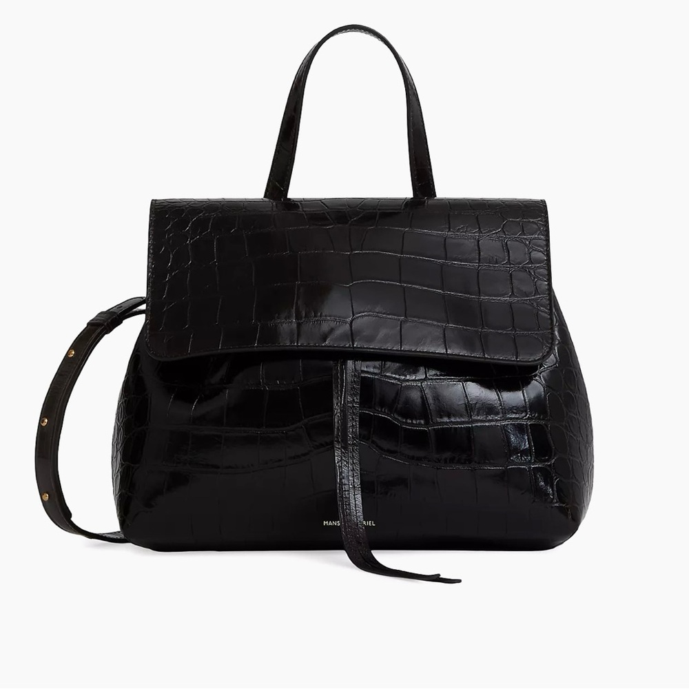 Mansur Gavriel Black Croc-Embossed Crossbody Bag - Picture 2 of 16